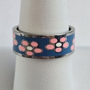 Floral Blue and Pink Enamel Ring
